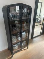 Metalen donkerbruine servieskast op wieltjes - 4 planken, Huis en Inrichting, Ophalen, Met plank(en), 50 tot 100 cm, Zo goed als nieuw