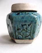 Antieke turquoise gemberpot met origineel deksel, Ophalen of Verzenden