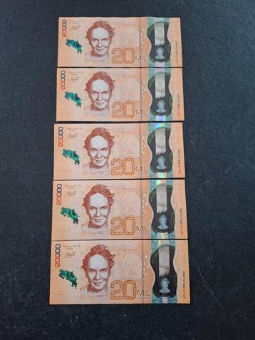 Reeks 5 serienummers 20mil colones unc  beschikbaar voor biedingen