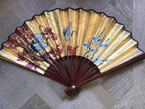 Handbeschilderde japanse waaier met kraanvogel,japans lak, Antiek en Kunst, Kunst | Niet-Westerse kunst, Ophalen