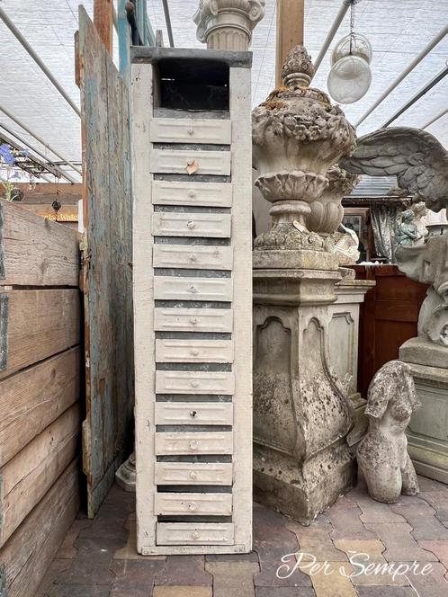 Per Sempre,Zeldzame Oude Smalle Ladenkast Zink met Hout, Antiek en Kunst, Antiek | Woonaccessoires, Ophalen of Verzenden