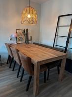 Eethoek met houten tafel, 3 stoelen en eetkamerbank, Huis en Inrichting, Tafels | Eettafels, Ophalen, Gebruikt, Rechthoekig, 50 tot 100 cm