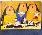 Schilderij dikke dames 70cm x 100cm, Ophalen of Verzenden, Zo goed als nieuw, Schilderij, 100 tot 125 cm