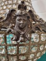 Kroonluchter brons met kristal 1960 engelen, Ophalen of Verzenden
