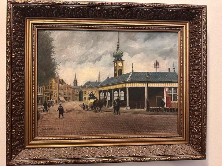 Olieverf Vlaardingse Visbank - B.G. Groeneveld, Antiek en Kunst, Kunst | Schilderijen | Klassiek, Ophalen