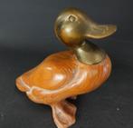 Vintage Balinese sculptuur van een eend met bronzen kop., Verzenden