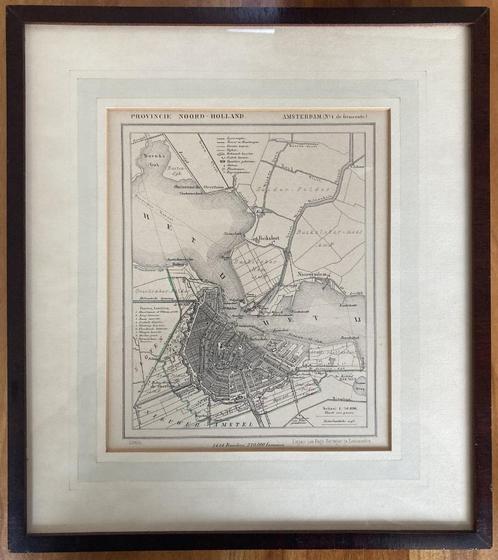 Kuyperkaart van Amsterdam uit 1866 in lijst, Antiek en Kunst, Kunst | Etsen en Gravures, Ophalen of Verzenden