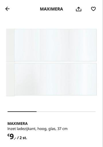 2x glas inzet ladezijkant hoog / ikea maximera 102.388.60 - afbeelding 3