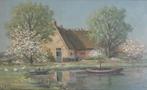 ZOMERSE BOERDERIJ MET BLOESEMBOMEN AAN WATER🖌WILLEM PASMAN, Antiek en Kunst, Kunst | Schilderijen | Klassiek, Ophalen of Verzenden