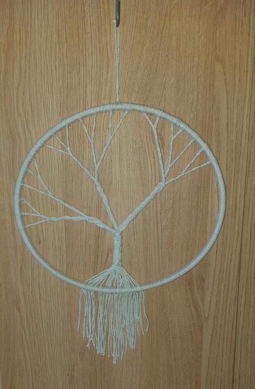Macrame levensboom in ring  wit 26 cm doorsnee, Huis en Inrichting, Woonaccessoires | Wanddecoraties, Nieuw, Verzenden