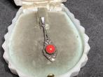 ANTIEKE ZILVER HANGER MET BLOEDKORAAL EN MARKESIET, Sieraden, Tassen en Uiterlijk, Verzenden, Zilver, Hanger, Met edelsteen