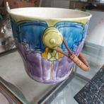 Mooie kleurijke bloempot met hengsel 27 diameter 26 h €30.00, Ophalen, Gebruikt, Overige kleuren, Aardewerk of Porselein