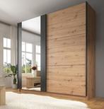 Meubella Saturn Kledingkast - Eiken/Zwart met spiegels, Huis en Inrichting, Kasten | Kledingkasten, Ophalen, Eikenhout, 200 cm of meer