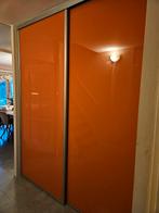Glazen schuifdeuren,oranje met grijzen omlijsting, 195x240, Ophalen
