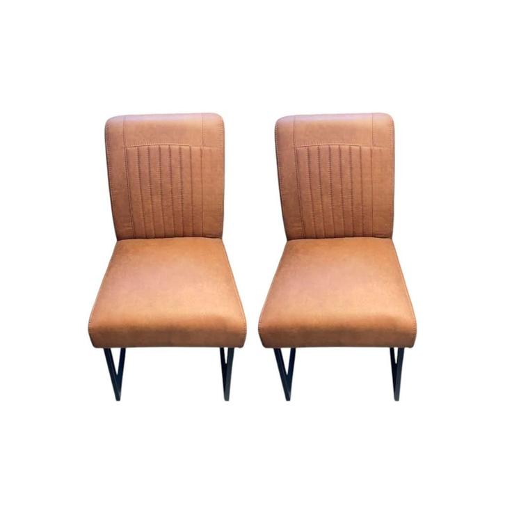 Eetkamerstoel Amy set van 2, Huis en Inrichting, Stoelen, Zo goed als nieuw, Twee, Leer, Metaal, Bruin, Ophalen