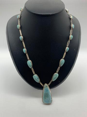 V813 Prachtig zilveren larimar collier beschikbaar voor biedingen