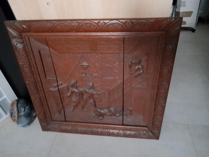 Houten paneel met oude voorstelling, Antiek en Kunst, Kunst | Beelden en Houtsnijwerken, Ophalen