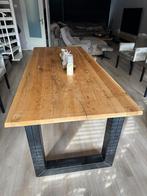 Eikenhouten Eettafel met Metalen Onderstel, Ophalen, 100 tot 150 cm, Eikenhout, 200 cm of meer