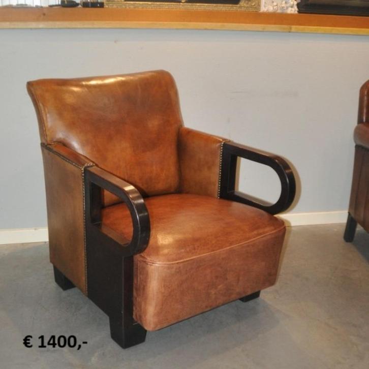 Art Deco schapenleren fauteuils, Huis en Inrichting, Fauteuils, Zo goed als nieuw, Leer, 50 tot 75 cm, 75 tot 100 cm, Ophalen