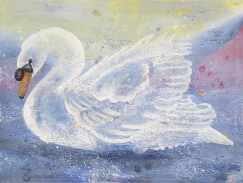 Schilderij van een prachtige mysterieuze zwaan, Huis en Inrichting, Woonaccessoires | Schilderijen, Tekeningen en Foto's, Nieuw