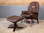 Super sale: Vintage relax Fauteuil Hocker leder Zweden, Huis en Inrichting, Fauteuils, Ophalen, Gebruikt, G, G