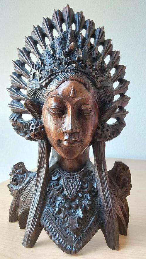 Balinese Houten Buste - Godin/Danseres - Jaren 80, Antiek en Kunst, Kunst | Beelden en Houtsnijwerken, Ophalen of Verzenden