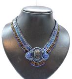Bead Embroidery ketting met larvikiet en lapis lazuli, Blauw, Nieuw, Ophalen of Verzenden, Steen of Mineraal