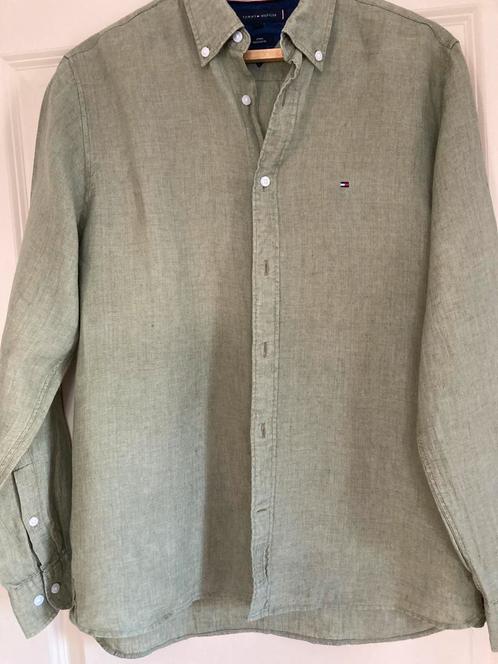 TOMMY HILFIGER LINNEN OVERHEMD MAAT M, Kleding | Heren, Overhemden, Zo goed als nieuw, Halswijdte 39/40 (M), Groen, Ophalen of Verzenden
