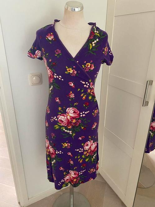 King Louie Paarse Bloemenjurk Maat S, Kleding | Dames, Jurken, Zo goed als nieuw, Maat 36 (S), Paars, Boven de knie, Ophalen of Verzenden
