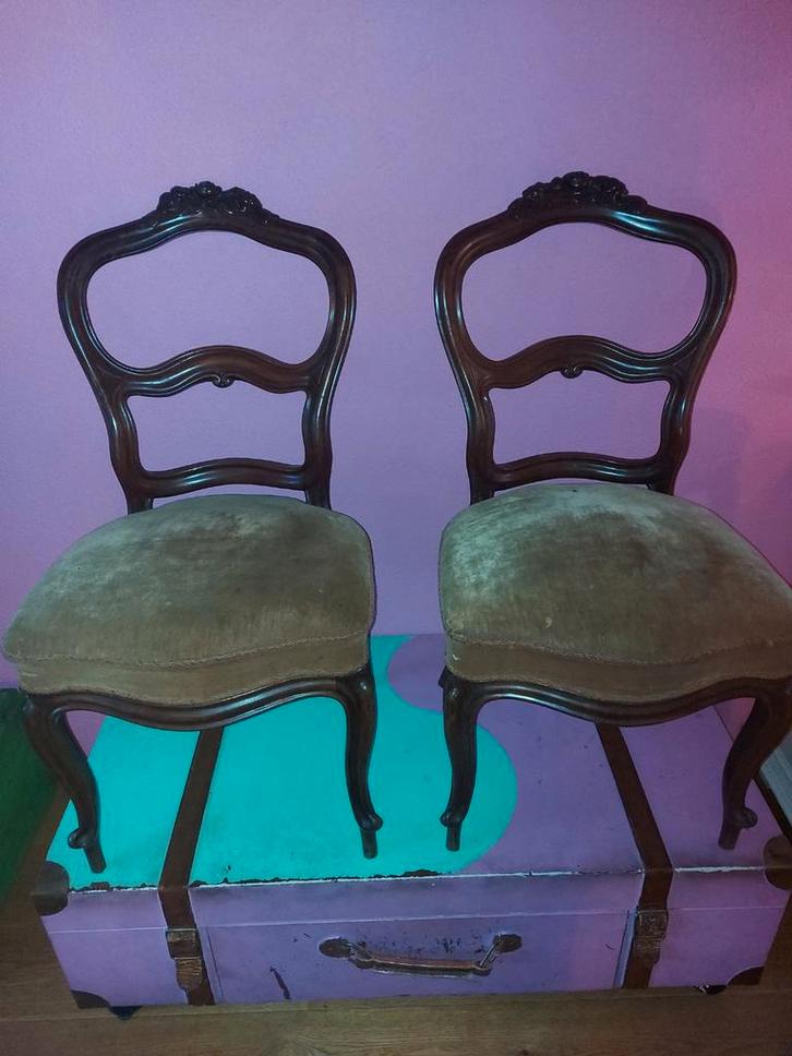 Oude Antieke Stoeltjes - Set van 2, Huis en Inrichting, Stoelen, Gebruikt, Twee, Bruin, Ophalen of Verzenden