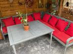 Houten tuin (hoek)bank plus tafel, Tuin en Terras, Tuinsets en Loungesets, Ophalen, Gebruikt, 6 zitplaatsen, Bank