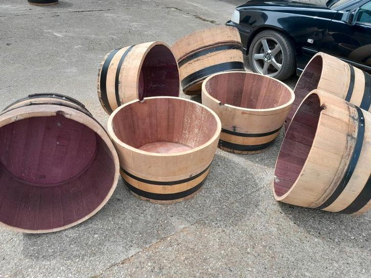 Eiken plantenbakken wijnvaten tbv olijfboom palmboom ect., Tuin en Terras, Bloembakken en Plantenbakken, Zo goed als nieuw, Hout