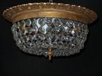 Grote kristallen oude plafonniere met vergulde messing rand, Huis en Inrichting, Lampen | Plafondlampen, Ophalen, Gebruikt