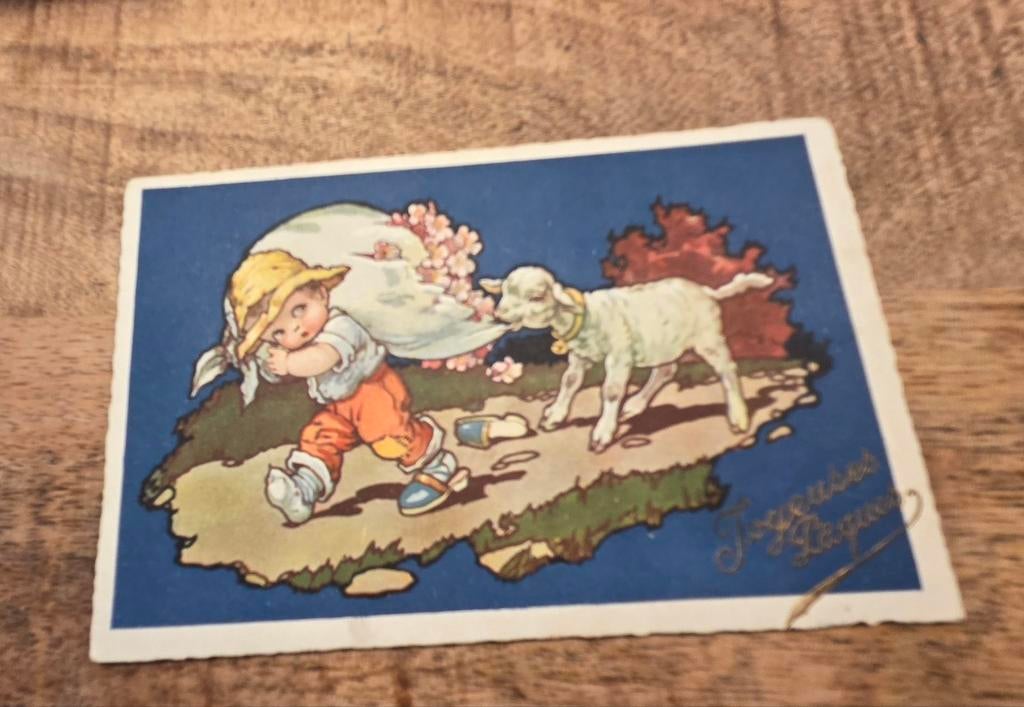 Geitje sloopt zak bloesem van jongetje, Verzamelen, Ansichtkaarten | Themakaarten, Gelopen, 1920 tot 1940, Kinderen, Verzenden