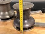2 grote Gibb lieren met hendels 14 cm diameter, Ophalen of Verzenden, Gebruikt, Lijn of Blok