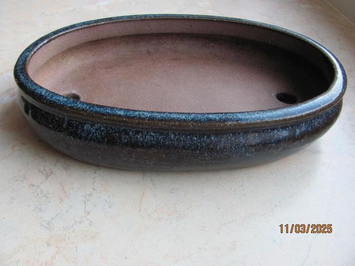 NIEUWSTAAT keramiek OVAAL donkerblauw spikkels BONSAI schaal, Tuin en Terras, Bloempotten, Zo goed als nieuw, Aardewerk, Binnen