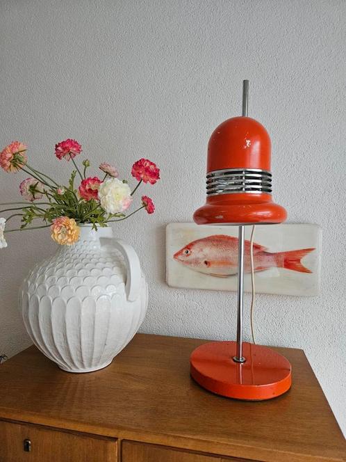 Vintage space age oranje lamp, Huis en Inrichting, Lampen | Tafellampen, Gebruikt, Minder dan 50 cm, Metaal, Ophalen of Verzenden