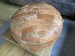 Vintage Leren Poef, Minder dan 50 cm, Gebruikt, Rond, Leer