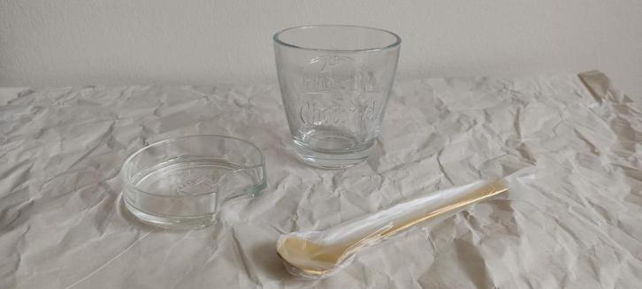 Chocomel glas met schaaltje en lepel, Huis en Inrichting, Keuken | Servies, Nieuw, Glas of Glazen, Overige stijlen, Glas, Ophalen of Verzenden