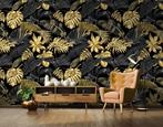 Bladeren behang Zwart en Goud, Op maat, Fotobehang4you, Verzenden, Zwart, Bladeren behang, groen, goud,