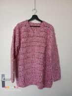 roze-gebroken wit gehaakte V-hals trui maat 48-50, Verzenden, Trui of Vest, Zo goed als nieuw, Handgemaakt