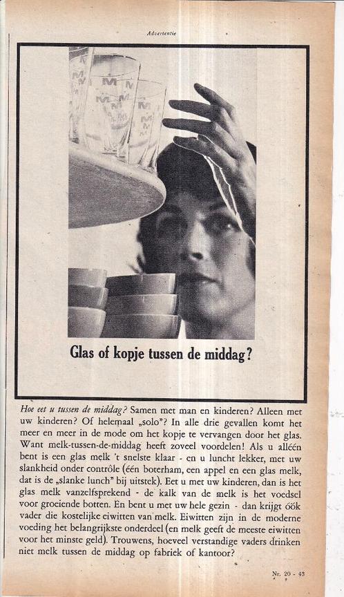 Retro reclame 1962 Melk zuivel glas of kopje middag, Verzamelen, Retro, Overige typen, Ophalen of Verzenden