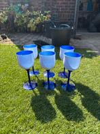 Vintage Blauw-Witte Wijnglazen Set van 6, Antiek en Kunst, Antiek | Glas en Kristal, Ophalen of Verzenden