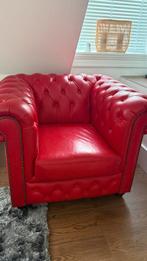Originele Chesterfield Fauteuil – Rood Echt Leer – Als Nieuw, Ophalen, Zo goed als nieuw, 75 tot 100 cm, Leer