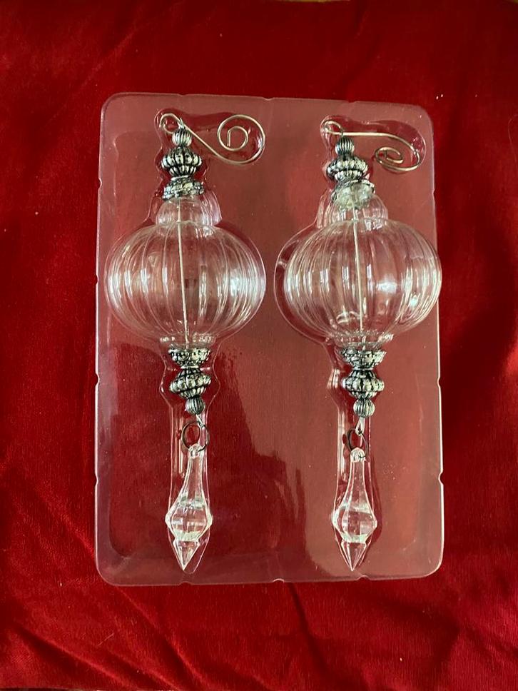 2 mooie GLAZEN KERSTBOOM HANGERS. Helemaal GAAF 19 cm, Diversen, Kerst, Zo goed als nieuw, Ophalen of Verzenden