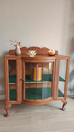 Prachtig vintage theekastje met gebolde voorkant, Ophalen, Met deur(en), 50 tot 100 cm, Glas