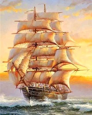 schilderen op nummer-mooi zeilschip in acrylverf beschikbaar voor biedingen