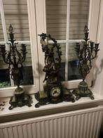 Antieke Klok met Kandelaars - groen Onyx - 62cm Hoogte, Antiek en Kunst, Ophalen