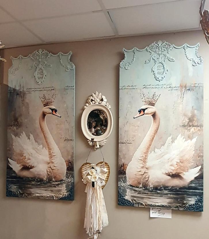 Set van twee  wandpanelen met zwanen, Huis en Inrichting, Woonaccessoires | Wanddecoraties, Nieuw, Ophalen