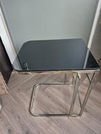 Bijzettafel chroom met zwart glas, Minder dan 55 cm, Rechthoekig, Ophalen, 45 tot 60 cm